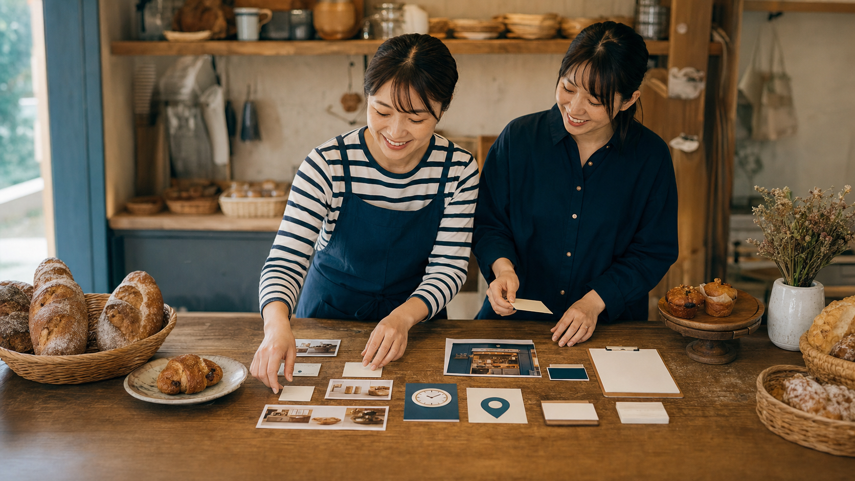 パン店で商品写真や営業時間、所在地などホームページ掲載用の資料を集める事業者