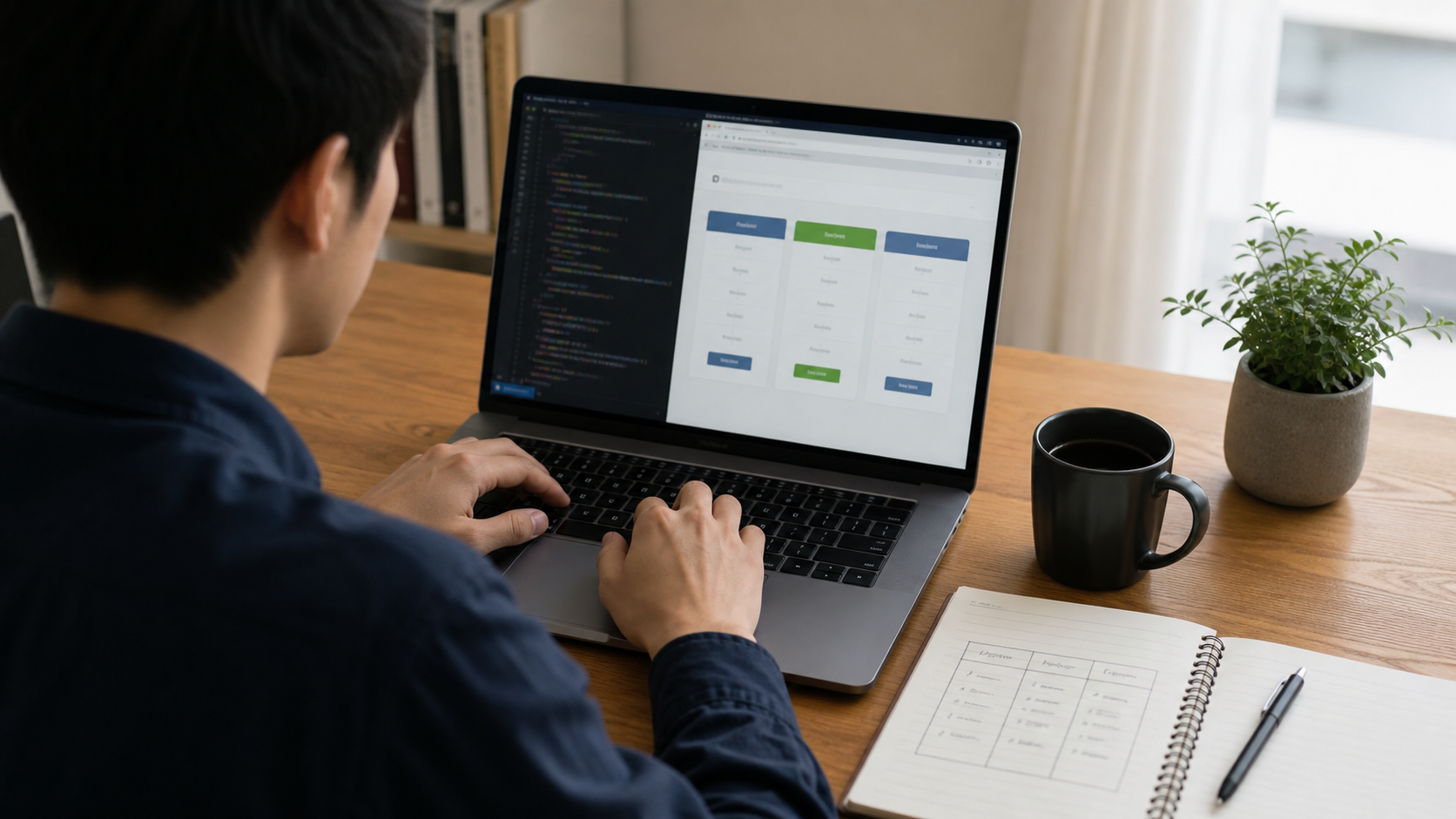 料金表のHTMLとCSSを編集するWeb担当者