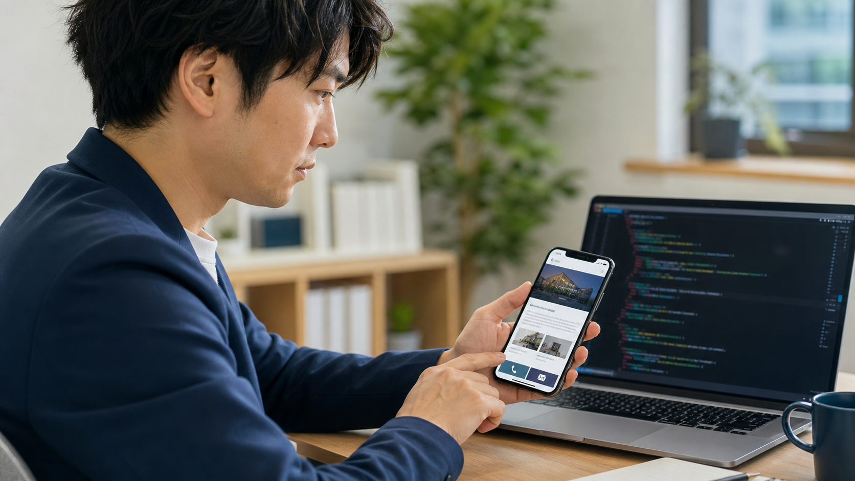 スマートフォンの固定問い合わせボタンを設定するWeb担当者