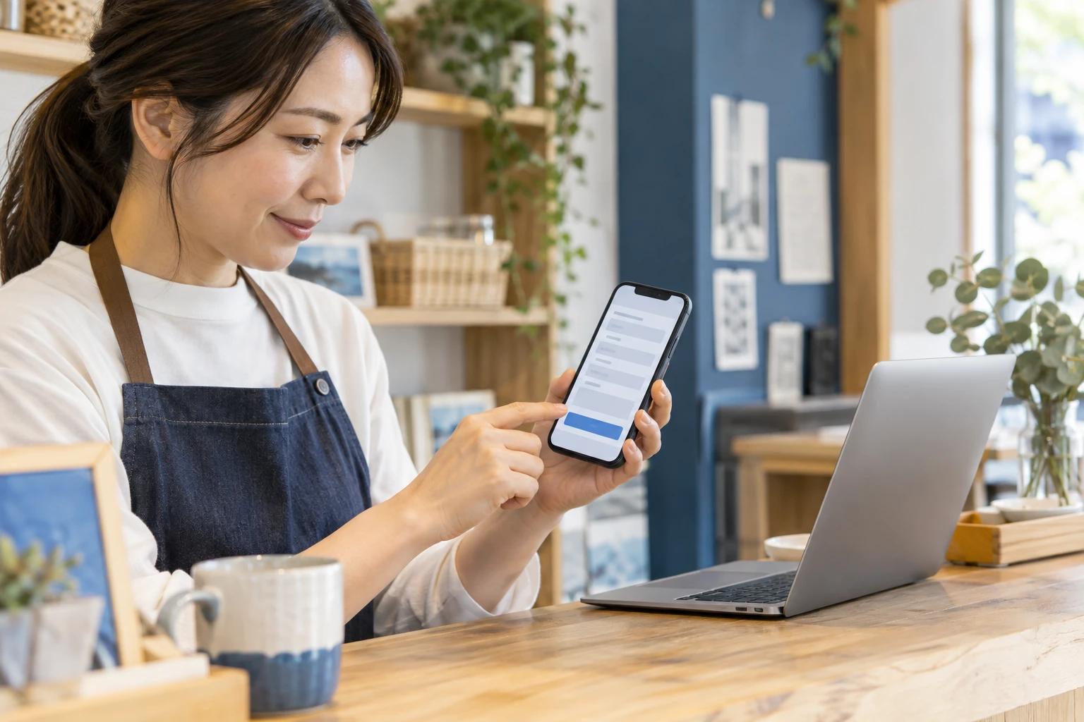 スマートフォンで問い合わせフォームを確認する様子